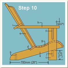 a drawing of a wooden chair with measurements for the seat and foot rest on it