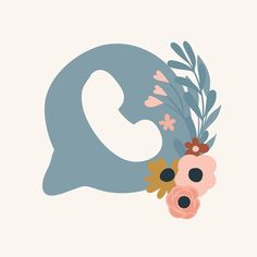 an illustration of a phone with flowers in the shape of a speech bubble on a white background