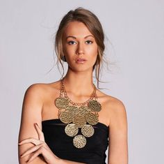 Gold Statement Necklace, Gold Leather Necklace, Gift For Her Leather bib necklace in gold color that's perfect addition to your evening dress or minimalist top. Features gold leather circles contained within metal discs attached and arranged beautifully on a double patterned chain. Fastening with magnet. ✈ Processing Time: To make the piece, I would need 3-5 biz days. ✈ Delivery: USA: 5 - 7 biz days || || Europe: 3 - 5 biz days || Everywhere Else: 6 - 10 biz days *Choose Express Delivery at chec Handmade Leather Necklaces, Parrot Jewelry, Long Leather Necklace, Leather Statement Necklace, Gold Bib Necklace, Statement Necklace Gold, Steampunk Necklace, Gold Statement Necklace, Festival Jewelry