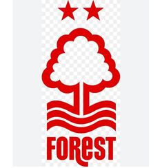 the forest logo with three stars above it and water in the middle, on a white background