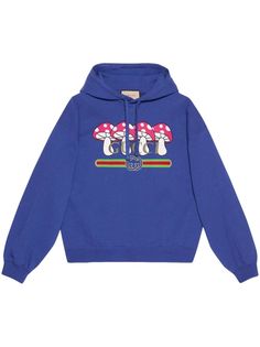 blue/multicolour cotton signature Interlocking G logo graphic print to the front logo print to the front drawstring hood drop shoulder long sleeves ribbed cuffs and hem Mushroom Backdrop, Gucci Jersey, Gucci Pattern, Tracksuits For Men, Gucci Sweatshirt, Mens Designer Hoodies, Gucci Mens, Designer Sweatshirts, G Logo