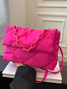 Neon Pink Quilted Pattern Chain Decor Flap Square Bag Hot Pink Fashionable   Polyester Geometric,Quilted Square Bag   Women Bags, size features are:Bust: ,Length: ,Sleeve Length: Hot Pink Bag, Chic Quilts, Neon Bag, Quilted Purses, Quilted Crossbody Bag, Novelty Bags, Chain Crossbody Bag, Black Chain, Carry All Bag