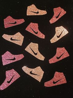 "Welcome to Sports Center of Pixie Hollow!  EACH SET CONTAINS 50 PIECES This confetti was created for all you sneaker lovers who need to add a bit of bling to your tables. These catch the light beautifully as shown in the video. Each set of 50 come with 25 left and 25 right shoes as the backs of each shoe is white. FREE SWOOSH CONFETTI INCLUDED! The back of glitter cardstock is white.  Each piece is approximately 1.75\" x 1\" which is why this is considered oversized confetti and highly visible Pink High-top Sneakers For Party, Pink Lace-up Sneakers For Gift, Pink Sporty Sneakers For Party, Pink Low-top Sneakers For Birthday, Pink Round Toe Sneakers For Birthday, Pink Lace-up Sneakers For Birthday, Pink Glitter Sneakers For Streetwear, Pink Glitter High-top Sneakers, Casual Pink Sneakers For Birthday