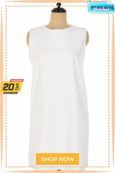 Linen O Neck Sleeveless Mini Dress Sleeveless Shift Mini Dress For Daywear, White Sleeveless Shift Mini Dress, White Shift Sleeveless Dress, Sleeveless Shift Midi Dress For Beach, White Sleeveless Sheath Dress For Summer, White Sheath Sleeveless Dress For Summer, White Sleeveless Shift Dress, Sleeveless Shift Midi Dress For Daywear, Buy Linen