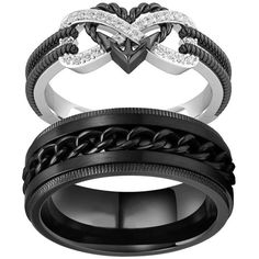 three different types of wedding rings with names