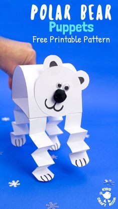 a paper polar bear puppet is shown with the text, free printable pattern on it