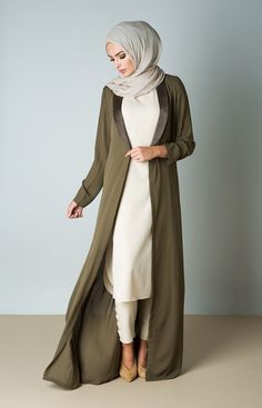 muslim fashion outfits islamic modest abaya eid coat olive elegant classy duster saved ideas choose board green Elegant Muslim Outfits, Modest Clothing Muslim, Classy Hijab, Muslim Outfit Ideas, Colors Clothes, Modest Abaya, Estilo Hijab, Stile Hijab, Outfit Combos