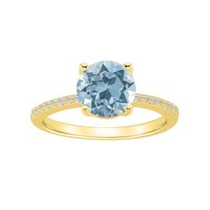 Featuring a round-cut, sky blue topaz center stone accented by shimmering diamonds, this 14k gold Alyson Layne ring is a colorful complement to your look. Featuring a round-cut, sky blue topaz center stone accented by shimmering diamonds, this 14k gold Alyson Layne ring is a colorful complement to your look. Metal: 14k gold Packaging: boxed Width: 5/16 in. Finish: polishedSTONE DETAILS Stone type: sky blue topaz Total weight: 2 1/2 ct. Center stone weight: 2 3/8 ct. Center stone size: 8 mm Shape Yellow Gold Diamond Ring With Blue Topaz, Yellow Gold Birthstone Ring With Blue Topaz Center Stone, Yellow Gold Birthstone Ring With Blue Topaz, Yellow Gold Diamond Ring With Blue Topaz Round Cut, Round Cut Topaz Ring With Diamond Accents, Yellow Gold Topaz Ring With Round Cut Accent Stones, Blue Topaz Diamond Ring With Accent Stones, Light Blue Diamond Ring With Center Stone, Fine Jewelry Light Blue Diamond Ring With Center Stone