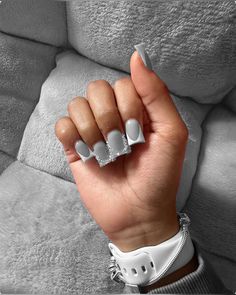 Grey Nails Ideas Short, Shortie Nails Black Women, Grey Short Acrylic Nails Square, Grey Nails Black Women, Duck Nails Silver, Light Pink Duck Nails, Grey Nails, Slight Duck Nails, Duck Nails Pink And Black