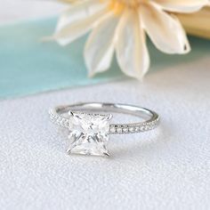 Princess Cut Moissanite Engagement Ring - Felicegals Engagement Rings Rose Gold Princess Cut, Princess Cut Engagement Ring, The Bling Ring, Princess Cut Engagement, Princess Cut Moissanite, Engagement Ring Prices, Engagement Ring Rose Gold, Solid Gold Band, Wedding Rings Solitaire