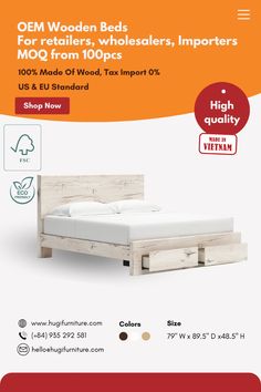 the bed frame is made out of wood