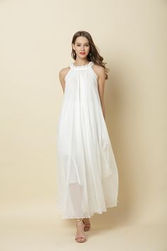 Chiffon White Long Party Dress Evening Wedding Lightweight Sundress Summer Holiday Beach Dress Bridesmaid Maxi Skirt Detail Info: ❤ Color: White More color choice link: https://www.etsy.com/listing/213656440/chiffon-dress-color-card?ref=shop_home_feat_1 you just note the color you want with order, we will make according to your note. ❤ Material: Chiffon ❤ The dress doesn't limit the chest size and waitst size, arm hole 45cm (if your upper arm circle circumference is more than 40cm, please not yo Feminine White Maxi Chiffon Dress, White Casual Maxi Length Chiffon Dress, Chic White Maxi-length Chiffon Dress, Bridesmaid Maxi Skirt, Maternity Photo Dresses, White Chiffon V-neck Maxi Dress, White Maxi-length V-neck Beach Dress, Maternity Dresses Summer, Beach Holiday Dresses