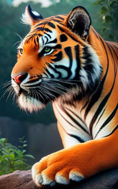 a close up of a tiger on a rock