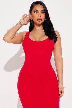 Available In Black, Red, Navy, Kelly Green, Pink, And Chestnut. Midi Dress Sleeveless Double Scoop Neckline Lined Bust Stretch 92% Polyester 8% Spandex Imported | Double Scoop Midi Dress in Red size Small by Fashion Nova Stephanie Rao, Red Midi Dress, Shoes With Jeans, Midi Dress Sleeveless, Matching Dresses, Dress Sleeveless, Kelly Green, Red Fashion, Simple Outfits