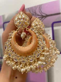 High quality oversized earrings Glamorous White Round Earrings, White Chandbali Earrings For Party, White Metal Drop Earrings, White Chandbali Metal Earrings, White Metal Chandbali Earrings, Oversized Earrings, Multicolor Earrings, Jewellery Sets, Indian Earrings