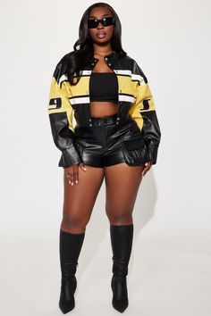 Available In Black/combo. Jacket Collar Long Sleeve Faux Leather Embroidery Patches Fully Lined Shell: 55% Viscose 45% Polyurethane Lining: 100% Polyester Imported | LA In The 90's Faux Leather Jacket in Black size 1X by Fashion Nova Biker Outfits Black Women, Leather Jacket With Skirt, Leather Jacket Outfit Black Women, Fringe Jacket Outfit, Black Leather Jacket Outfit, Leather Embroidery, Black Faux Leather Jacket, Biker Outfit, Fringe Jacket