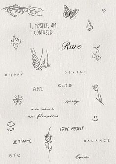 the words are written in black ink on white paper with butterflies and flowers around them