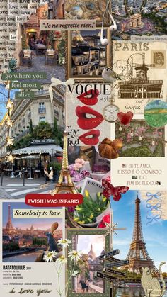 the collage shows many different things in this photo, including flowers and buildings with words that say i love you