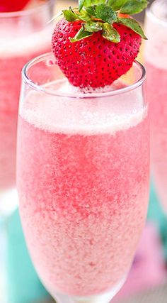 three glasses filled with pink liquid and topped with a strawberry on the top that says thriling thursday 15 % discount on beverages