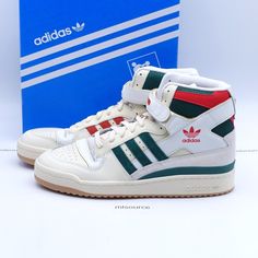 adidas Originals Men's Forum 84 High Sneakers GX9055 Cream White/Collegiate Green Red - New in box, box is damaged. We only sell 100% genuine products, sourced from major retailers. Please let us know if you have any questions. Vintage Sneakers, High Sneakers, Adidas Originals Mens, White Green, Cream White, Adidas Originals, High Tops, Athletic Shoes, Men's Shoes