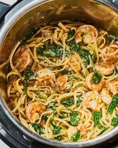 pasta with shrimp and spinach in an instant pot