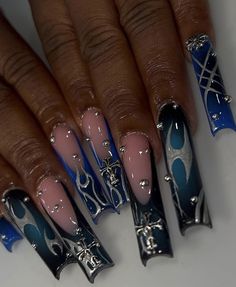 Acrylic Nails Ideas, Paznokcie Hello Kitty, Punk Nails, Long Acrylic Nail Designs, Nails Design With Rhinestones, Colored Acrylic Nails, Long Acrylic Nails Coffin, Acrylic Nails Coffin Pink, Long Square Acrylic Nails