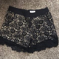 Black Lace Overlay Ladies Shorts Size L Never Worn. Ladies Shorts, Lace Overlay, Black Cream, Black Lace, Womens Shorts, Cream, Lace, Women Shopping, Black