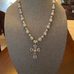 This Is A Beautiful Cross And Glass Bead Necklace. Looks Really Pretty Against Solid Colors, Especially Black. Easy Off And On Clasp. New Without Tags. Cross Necklace Beads, Metal Crosses, Pretty Cross, Necklace With Cross, Diy Bracelet Designs, Beautiful Cross, Metal Cross, Fashion Project, Bead Chain