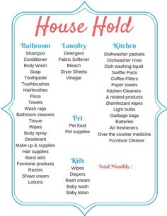 the house hold list for kids