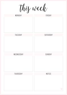 a pink and white weekly planner with the words'this week'in black ink