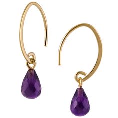 Amethyst Briolette Simple Sweep Drop Earrings in Yellow Gold | Borsheims Gold Price, Amethyst Gemstone, Pierced Ears, Purple Gold, Gemstone Colors, Accessories Earrings, Purple Color, Ear Piercings, Birthstone