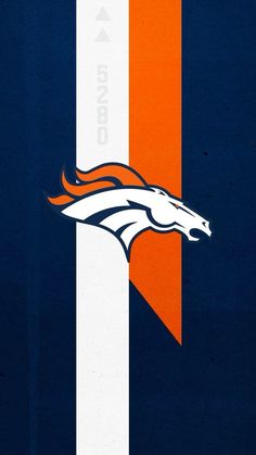 the denver football team logo is shown on an orange, white and blue striped background