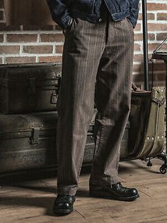 (eBay) Dress Pants. Pocket Type. Slash Pocket. Winter, Fall. Fabric Type. Waist Size. High (Greater than 10.5 in). Machine Washable. Heritage Style Men, Gentlemen Suit, Mens Suit Trousers, Vintage Gentleman, Workwear Brands, Stripe Pants, Pinstripe Pants, Suit Trousers, Heritage Fashion