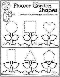 the flower garden shapes worksheet for children to learn how to cut and color