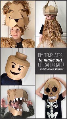 several pictures of different types of cardboard masks