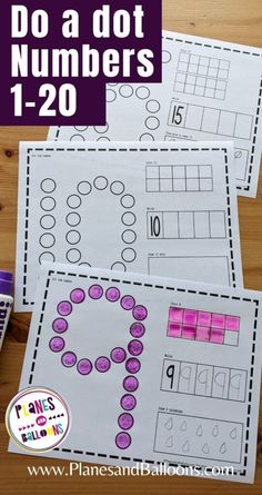 two sheets of paper with numbers on them and the words do a dot number 1 - 20