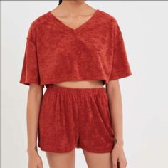 Crop Top Terracotta Color Xs Terry Cloth Shorts, Cloth Shorts, Terracotta Color, Cropped Tee, Urban Outfitters Tops, Long Shorts, Cropped Top, Terry Cloth, Crop Tee