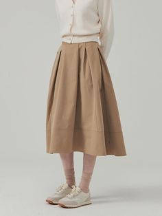 Composition : polyester 97% span 3%Color : Beige, WhiteCountry of Origin : KOREA Skirts Outfits, Camel Color, Nude Color, Fashion Sewing, Minimal Fashion, Skirt Outfits, Flare Skirt, Midi Skirt, Fashion Inspo