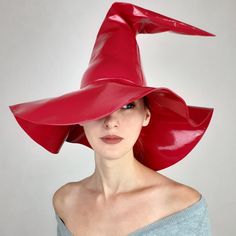 Glossy vinyl witch hat (cap) to complement the look or as a stand-alone costume. Handwork. Height 47cm / 18.5in Halloween Wide Brim Fitted Mini Hat, Fitted Wide Brim Mini Hat For Halloween, Halloween Fitted Wide Brim Costume Hat, Fitted Wide Brim Halloween Costume Hat, Fitted Curved Brim Hat For Cosplay, Fitted Hat With Curved Brim For Cosplay, High Crown Costume Hats For Cosplay Halloween, High Crown Costume Hats For Halloween Cosplay, Wide Brim Costume Accessories For Halloween Party