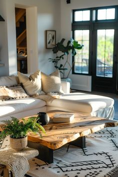 Sunlit modern farmhouse living room featuring a rustic wooden coffee table, cozy white sofas, and stylish decor accents. Farmhouse Living Room Furniture Ideas, Living Room Furniture Ideas, Room Furniture Ideas, Farmhouse Living Room Furniture, Living Room Loft, Farmhouse Living Room, Hobby Room, Small Space Gardening, Farmhouse Dining Room