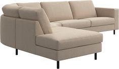 a beige couch and ottoman sitting next to each other on a white background with black legs