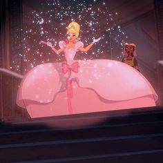 the princess and the frog are standing in front of a stage that has stars on it