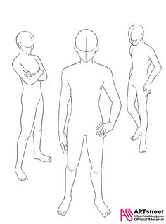 an outline drawing of three men standing in different positions