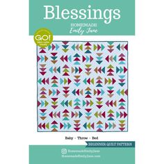 the book cover for quilting with blessings, featuring an image of a colorful triangle pattern