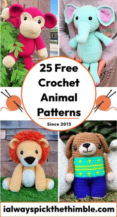 the 25 free crochet animal patterns are available for all kinds of crafts and projects