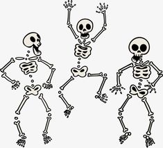 three skeletons dancing with their hands in the air