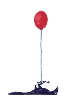 a drawing of a lizard with a red balloon attached to it