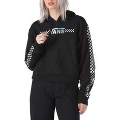 New With Tags Black And Hologram Checkerboard Classic No Longer Available In Stores Black Crochet Sweater, Vans Sweater, Adidas Outfit Women, Vans Yellow, Yellow Crewneck, Hooded Crop Top, Vans Hoodie, Crop Tops Online, Womens Sweatshirts