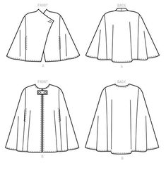 Lined capes have side front topstitched openings, side front and side back seams. Cape A: Angled front, button closure and front extends to form collar. Cape B: Round neckline, front opening, and buttoned tab. NEW AND UNUSED Cape Pattern Free, Winter Coat Pattern, Cloak Pattern, Poncho Pattern Sewing, Cape Pattern Sewing, Kwik Sew Patterns, New Look Patterns, Sew Patterns, Cape Pattern