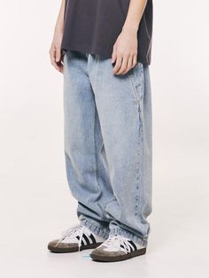 This is a casual and comfortable pants by THAT`S IT that is made out of high quality and sturdy fabric. With minimal design detail and trendy mood, you can style it for your casual and young daily outfit.- Tuck detail on the waistband- Tapered silhouette- Classic item that goes with various outfits Baggy Light Blue Cotton Pants, Casual Straight Leg Cotton Jeans, Casual Cotton Straight Jeans, Casual Straight Leg Jeans, Casual Baggy Light Blue Pants, Light Blue Baggy Cotton Pants, Light Blue Loose Cotton Pants, Denim Tapered Leg Bottoms For Elevated Casual, Urban Light Wash Baggy Bottoms